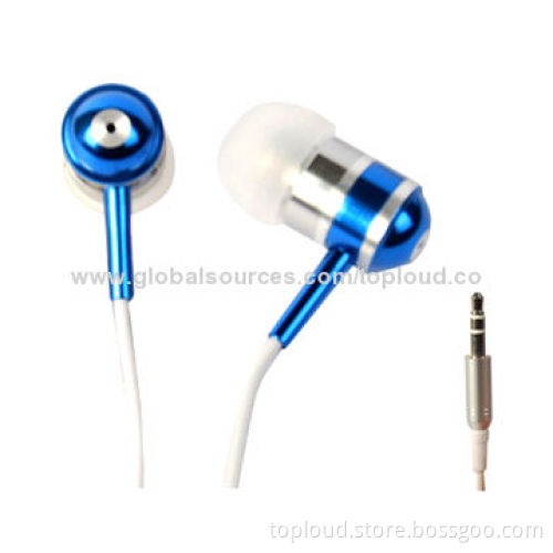 Metal Earphones for iPod and MP3 Players, Metallic Finish, Flat Cable, Tangle-free